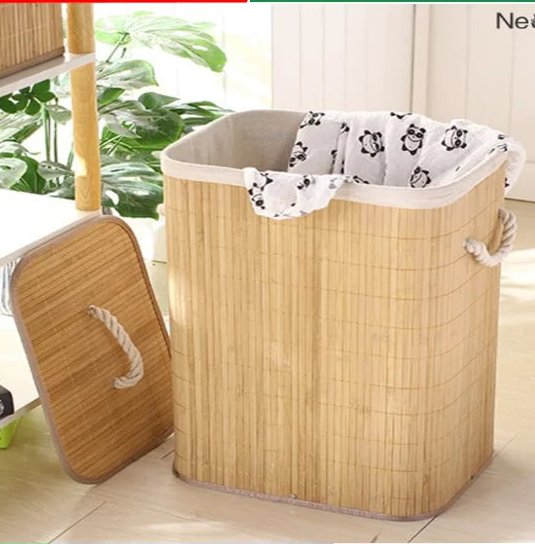 Cesto De Roupa Suja Bambu Com Tampa