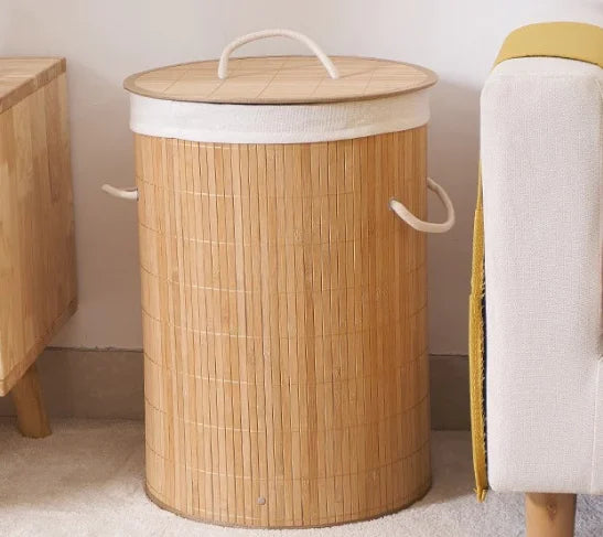 Cesto De Roupa Suja Bambu Com Tampa