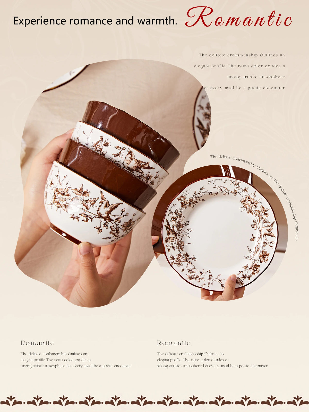 Conjunto de louça  com estampa "Retro Rose"  luxuosa