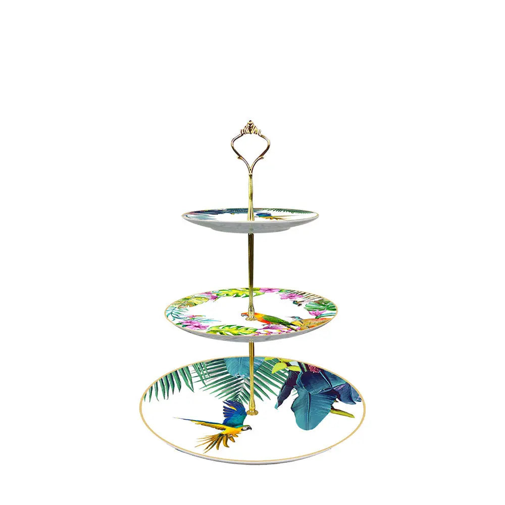 Conjunto de Pratos de Jantar Estilo Boêmio com Estampa de Papagaio Tropical e Flores