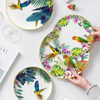 Conjunto de Pratos de Jantar Estilo Boêmio com Estampa de Papagaio Tropical e Flores