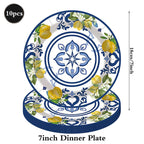 Conjunto de Louças de Festa Mediterrâneo com Azulejos Azuis e Limões, Pratos, Copos e Guardanapos para Decoração de Chá de Panela, Casamento e Aniversário