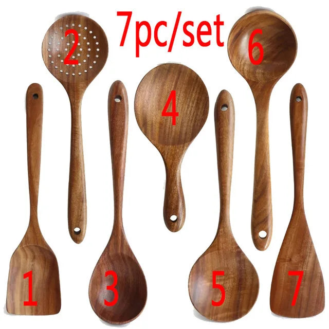 Kit Utensílios de Madeira Teca: Natural, Artesanal e Feito para Durar