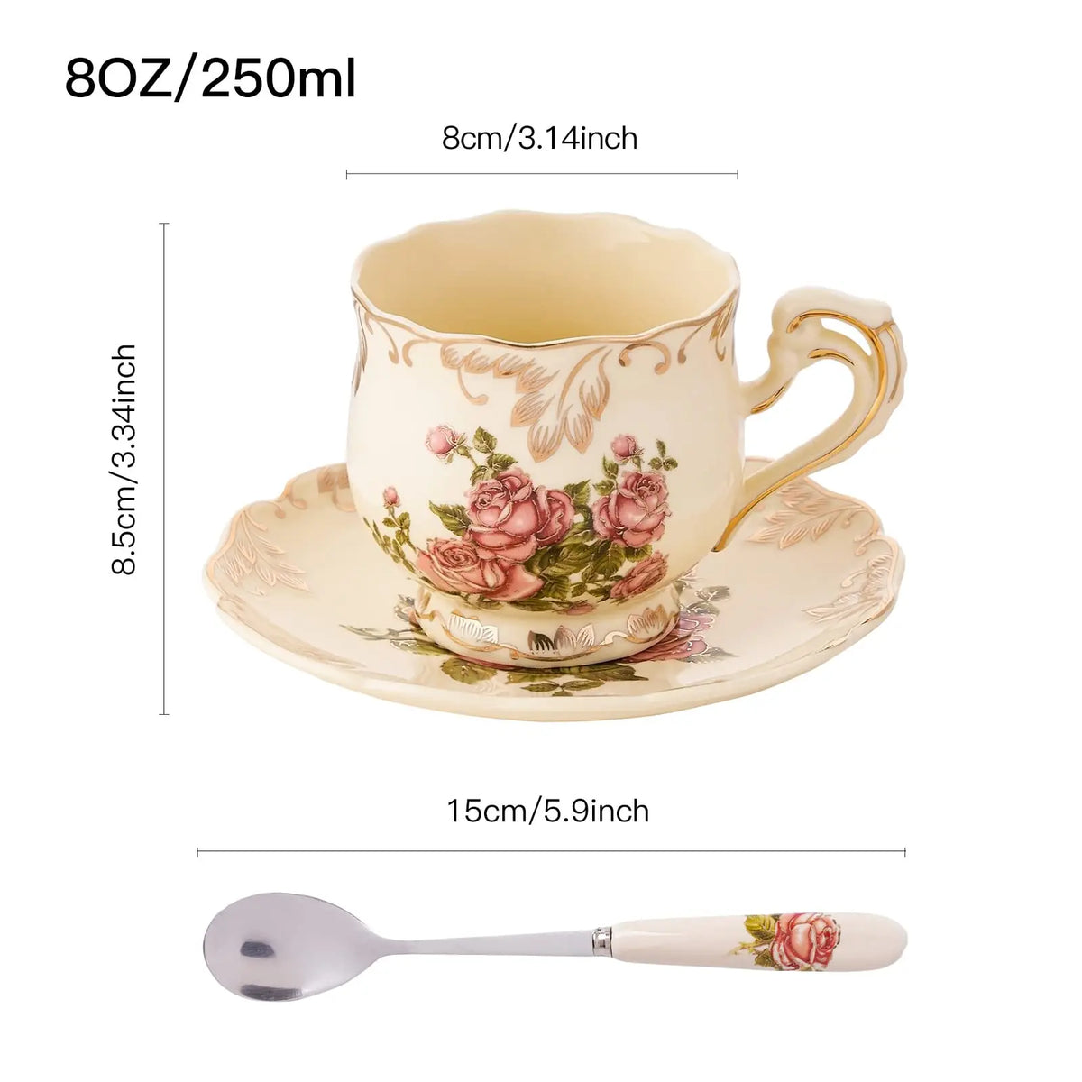 Conjunto de xícaras florais de cerâmica marfim