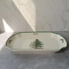 Coleção Pinheiro de Natal: Porcelana Clássica em Branco e Verde