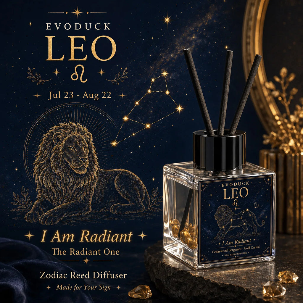 Difusor Zodíaco Leão: "Eu Sou Radiante" com Cristais Dourados