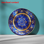 Prato Decorativo em Cerâmica Azul e Dourada com Design Floral Europeu,