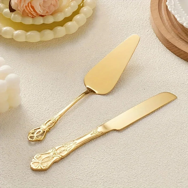 Kit Pá e Faca para Bolo Vintage: Aço Inox com Cabo Barroco