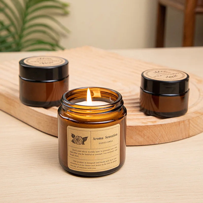 Copo de vidro marrom vela de aromaterapia sem fumaça vela de cera perfumada para decoração de casa aniversário dia dos namorados presente de natal frasco de vidro