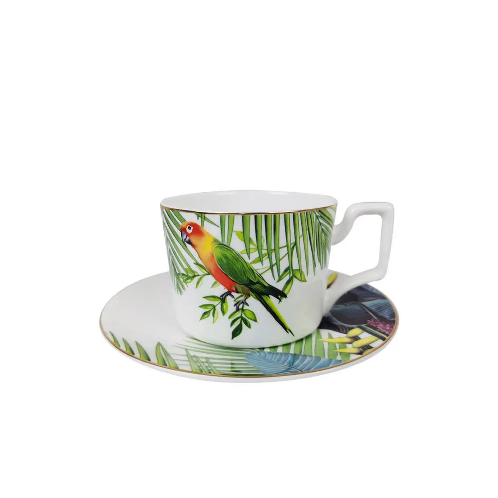 Conjunto de Pratos de Jantar Estilo Boêmio com Estampa de Papagaio Tropical e Flores