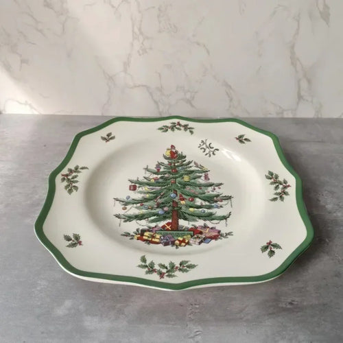 Coleção Pinheiro de Natal: Porcelana Clássica em Branco e Verde