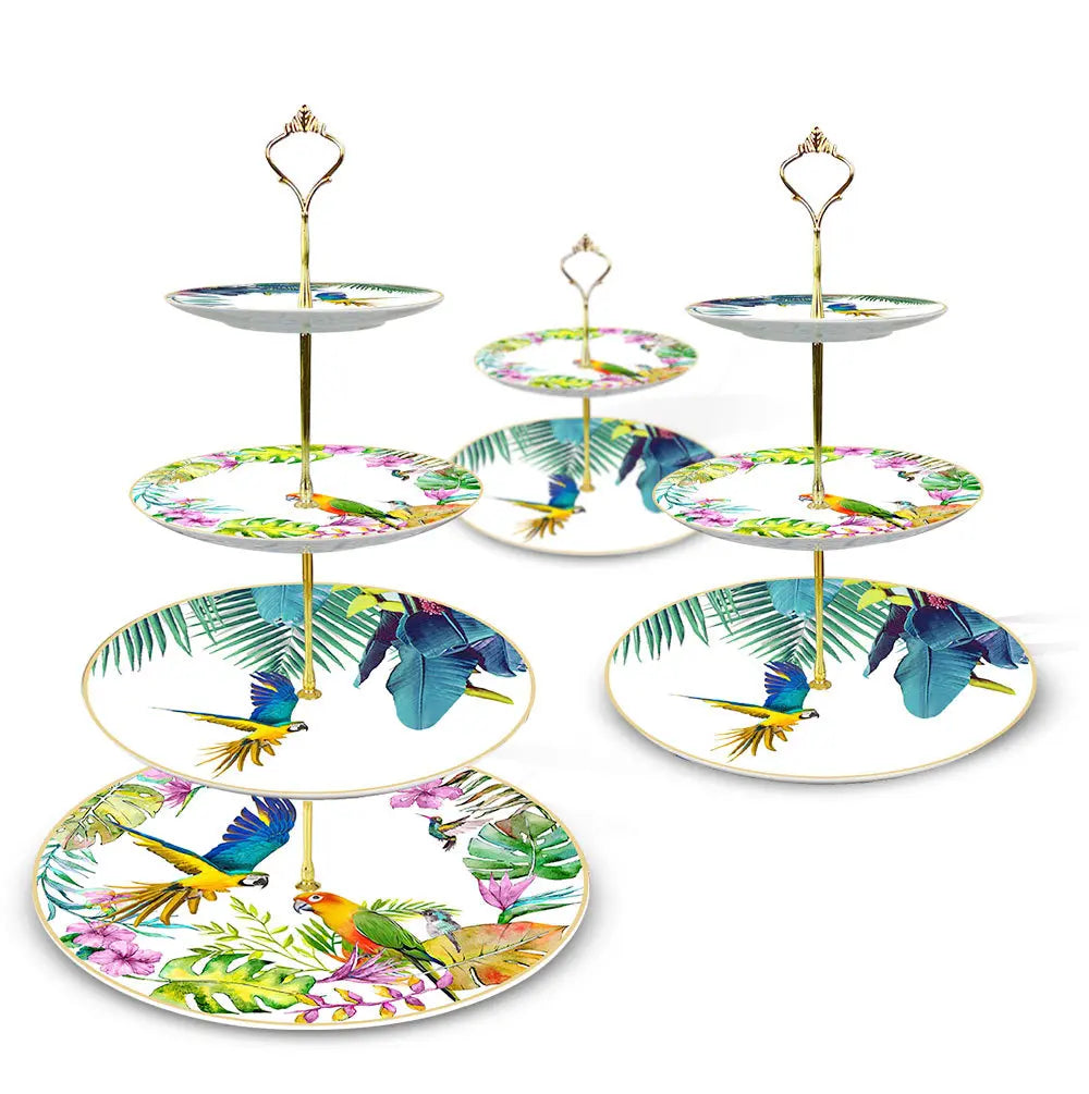 Conjunto de Pratos de Jantar Estilo Boêmio com Estampa de Papagaio Tropical e Flores