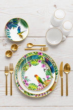 Conjunto de Pratos de Jantar Estilo Boêmio com Estampa de Papagaio Tropical e Flores