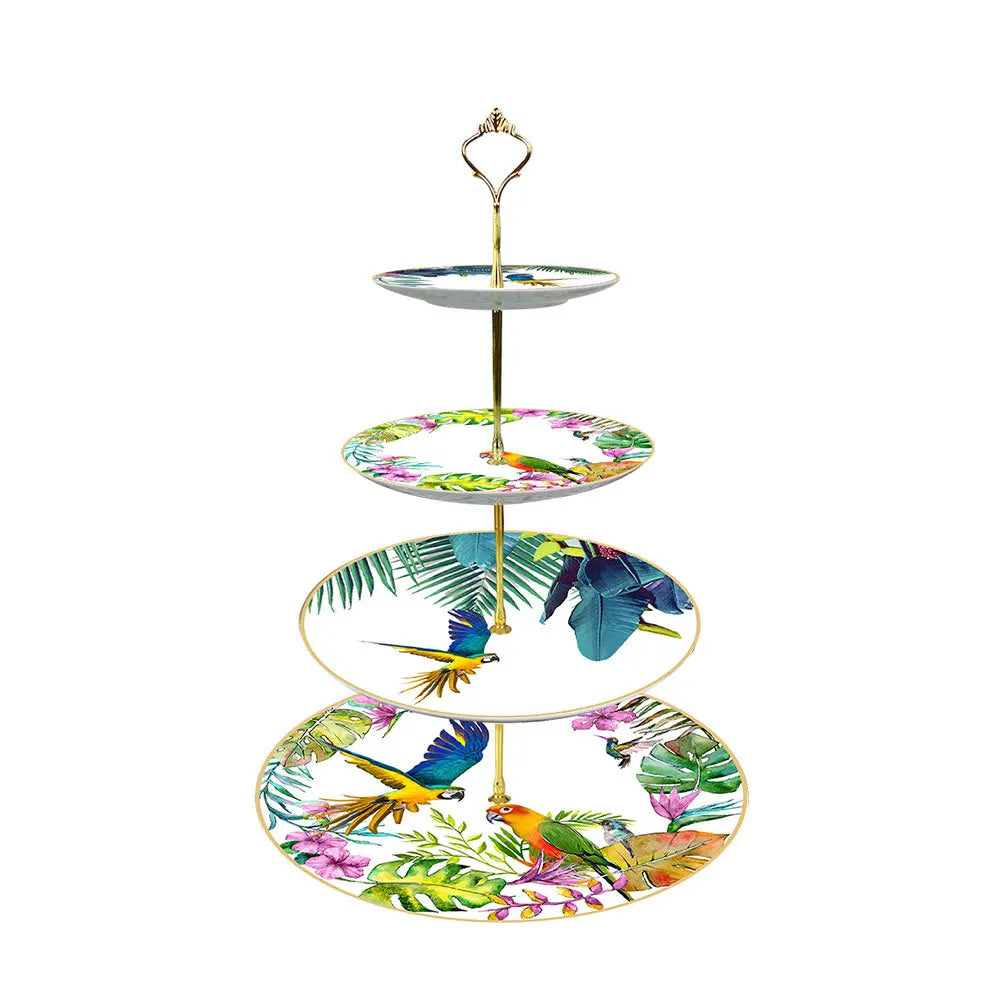 Conjunto de Pratos de Jantar Estilo Boêmio com Estampa de Papagaio Tropical e Flores