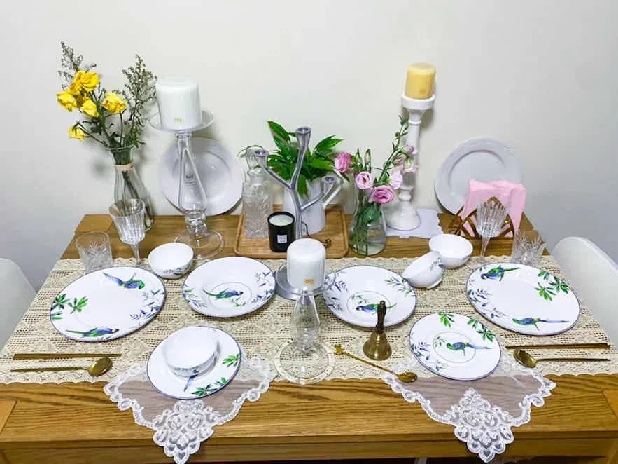 Jogo de jantar de porcelana papagaio