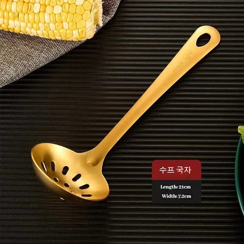 Kit Utensílios Dourados: Aço Inoxidável Premium para Cozinha de Chef