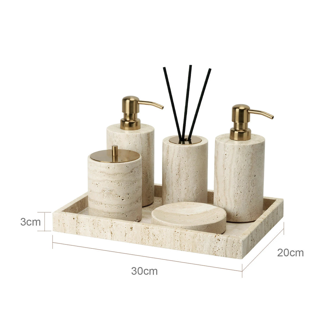 Conjunto de Acessórios de Banheiro em Travertino Luxuoso