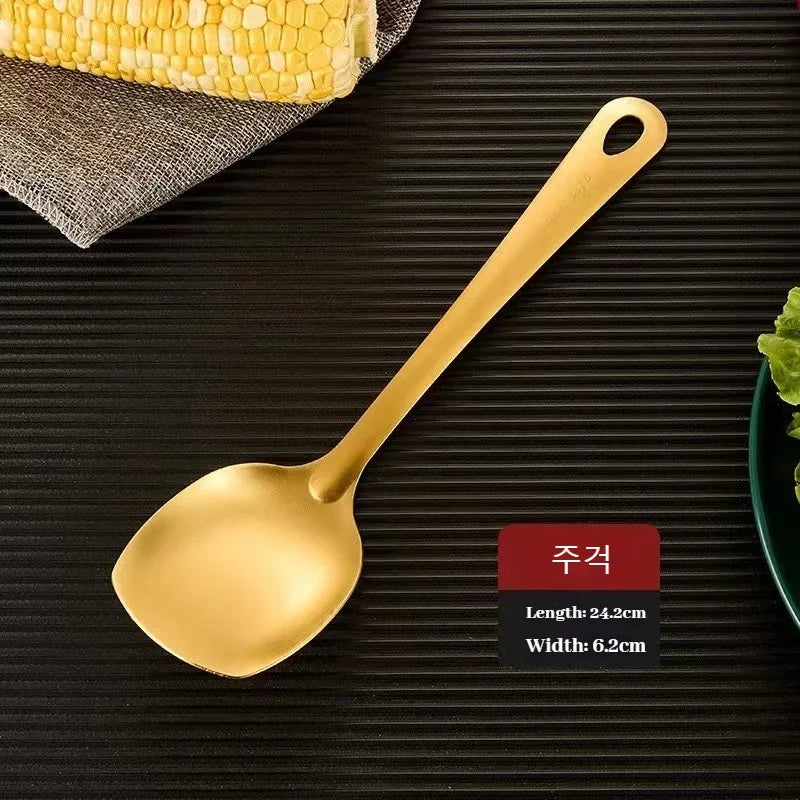 Kit Utensílios Dourados: Aço Inoxidável Premium para Cozinha de Chef