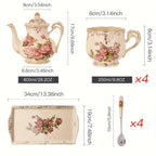 Conjunto de xícaras florais de cerâmica marfim