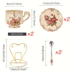 Conjunto de xícaras florais de cerâmica marfim