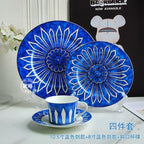 Estilo europeu simples e luxuoso selo azul prato de jantar ocidental bife decoração chá da tarde dim sum bolo talheres