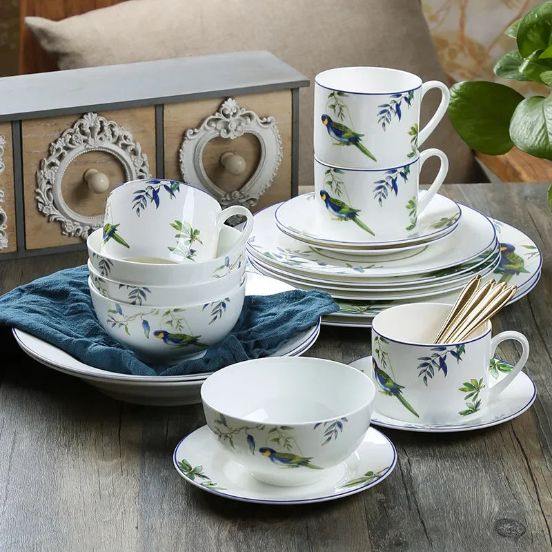 Jogo de jantar de porcelana papagaio