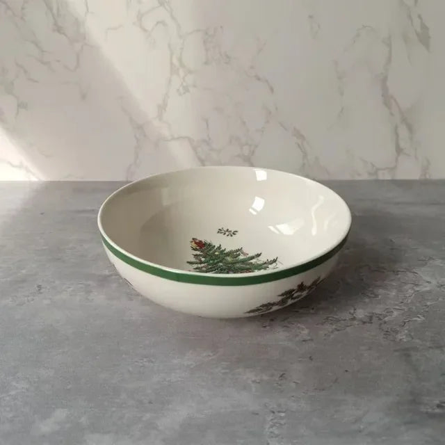 Coleção Pinheiro de Natal: Porcelana Clássica em Branco e Verde
