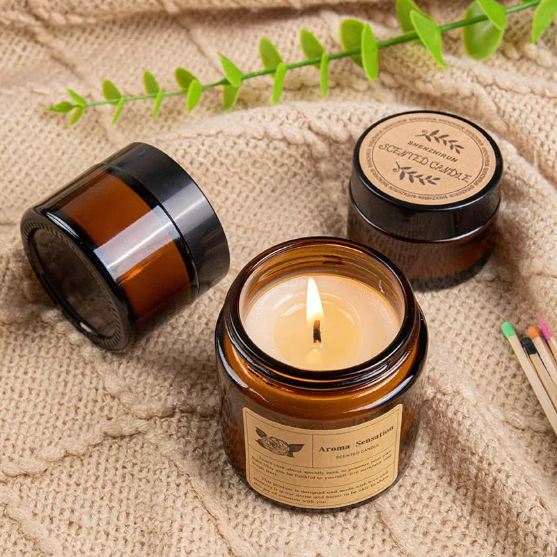 Copo de vidro marrom vela de aromaterapia sem fumaça vela de cera perfumada para decoração de casa aniversário dia dos namorados presente de natal frasco de vidro
