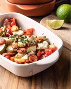 Travessa retangular de cerâmica