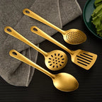 Kit Utensílios Dourados: Aço Inoxidável Premium para Cozinha de Chef