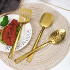 Kit Utensílios Dourados: Aço Inoxidável Premium para Cozinha de Chef