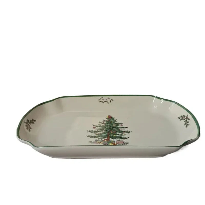 Coleção Pinheiro de Natal: Porcelana Clássica em Branco e Verde