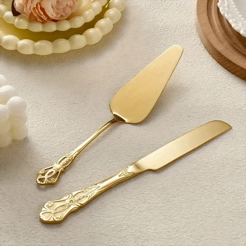 Kit Pá e Faca para Bolo Vintage: Aço Inox com Cabo Barroco