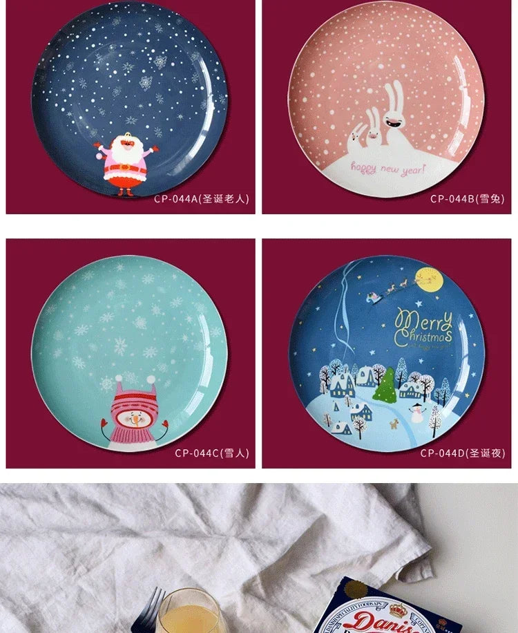 Coleção de Pratos Natalinos: Porcelana Ilustrada com Cenas de Inverno