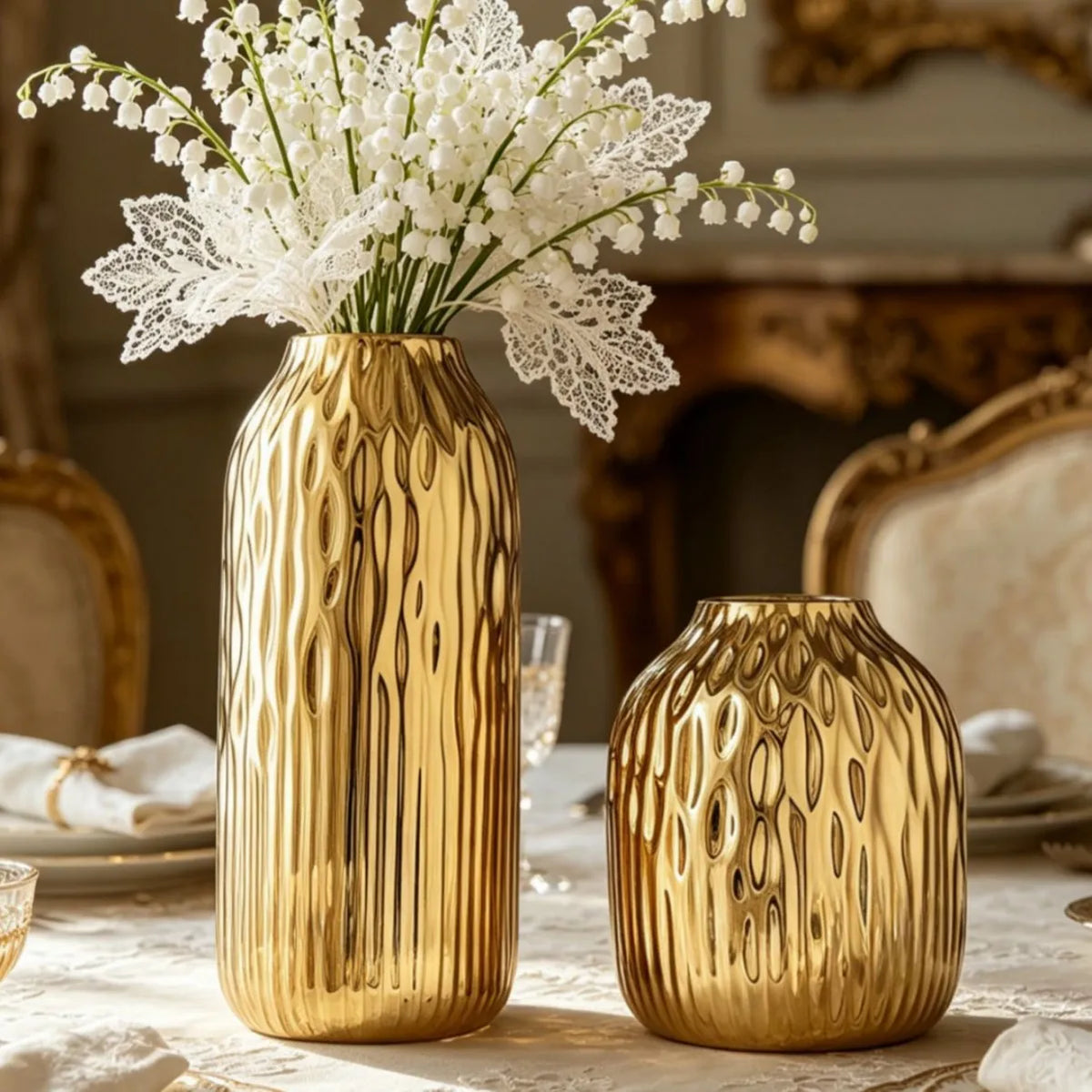 Vaso de Cerâmica Ondulado Cilíndrico Luxo