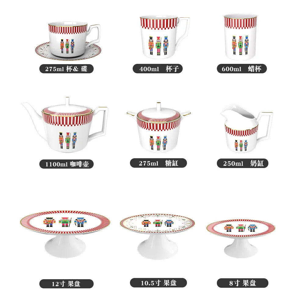 Coleção Soldadinhos de Chumbo: Porcelana Fina com Listras Vermelhas e Dourado