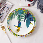 Conjunto de Pratos de Jantar Estilo Boêmio com Estampa de Papagaio Tropical e Flores