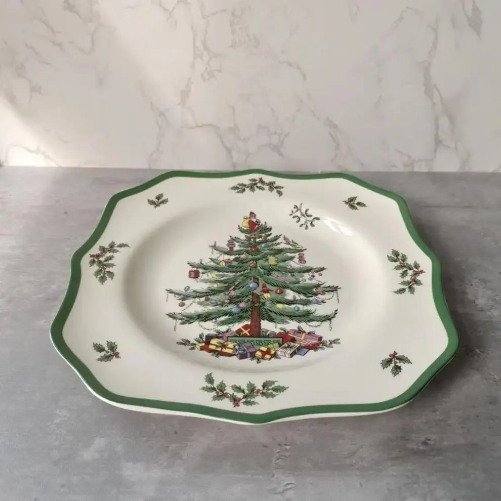 Coleção Pinheiro de Natal: Porcelana Clássica em Branco e Verde
