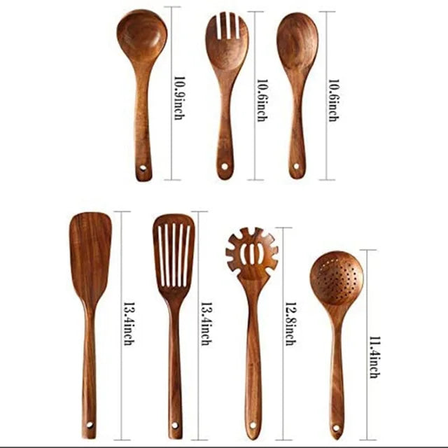 Kit Utensílios de Madeira Teca: Natural, Artesanal e Feito para Durar