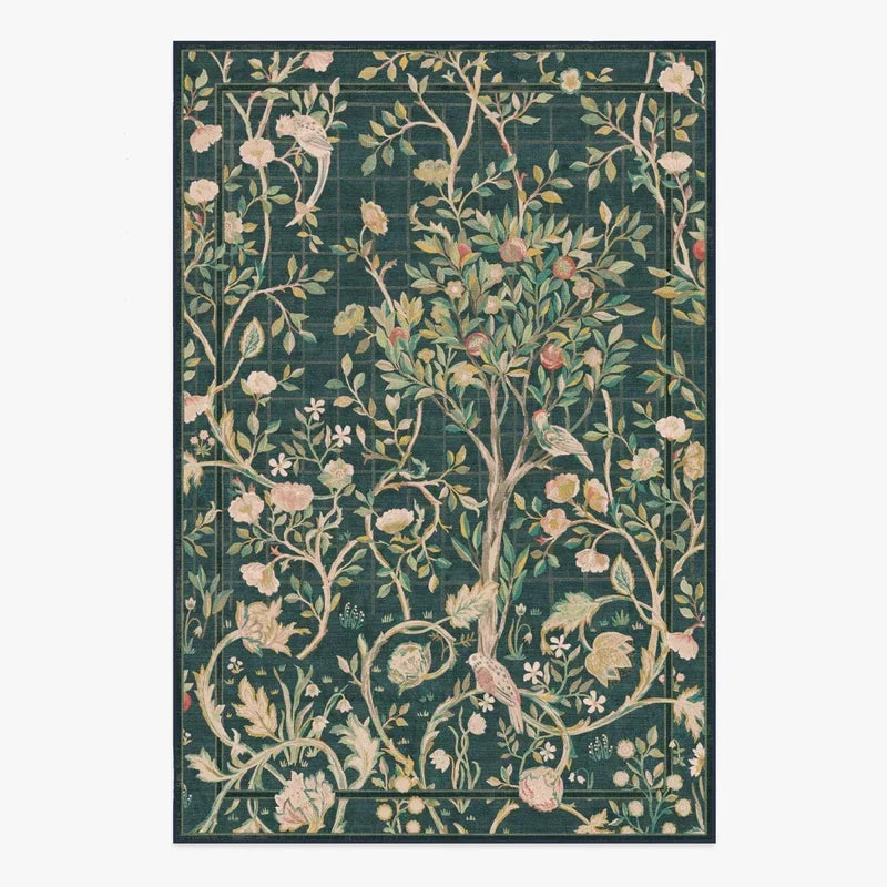 Tapete Floresta Encantada: Verde-Esmeralda com Árvore da Vida e Pássaros