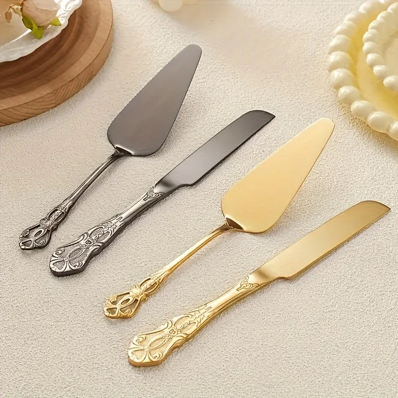 Kit Pá e Faca para Bolo Vintage: Aço Inox com Cabo Barroco