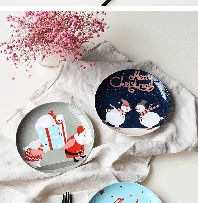 Coleção de Pratos Natalinos: Porcelana Ilustrada com Cenas de Inverno