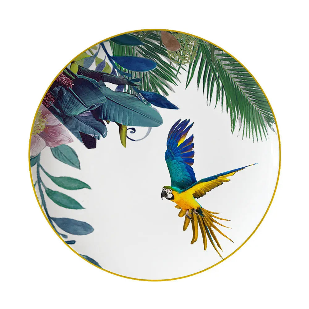 Conjunto de Pratos de Jantar Estilo Boêmio com Estampa de Papagaio Tropical e Flores
