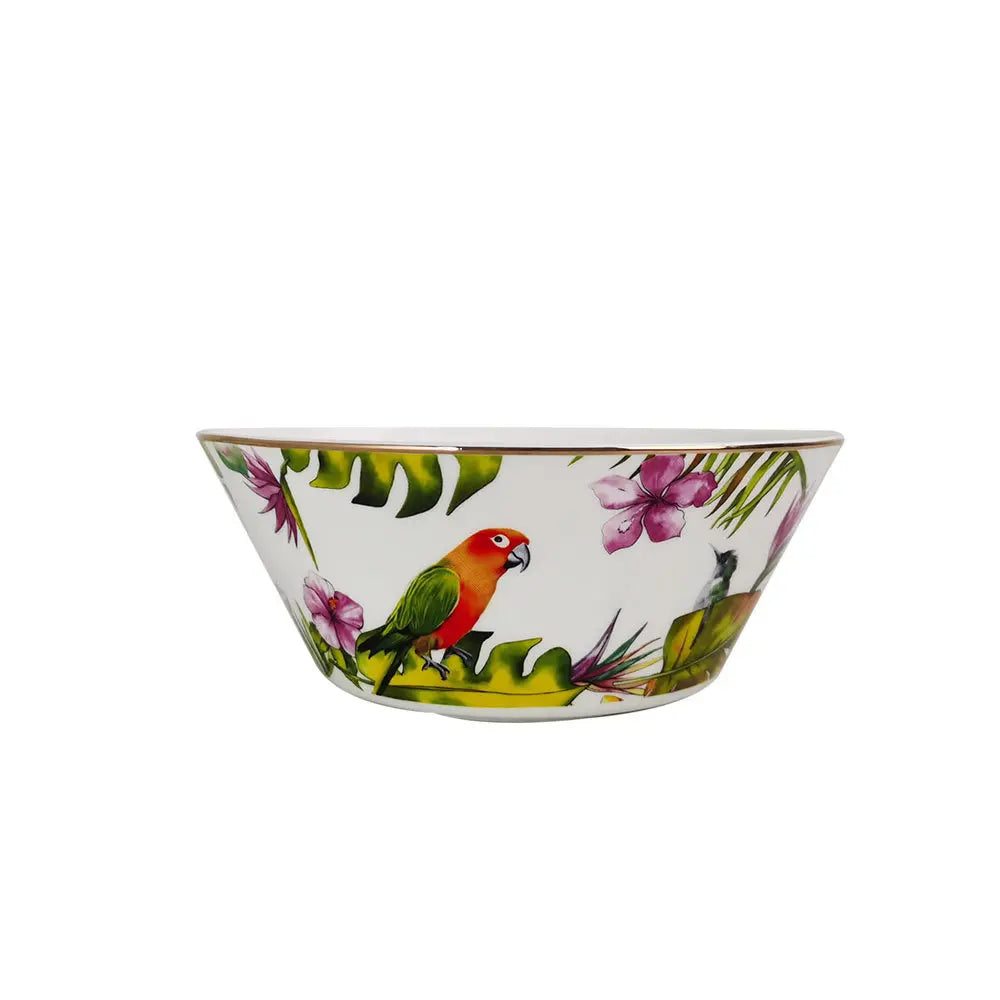 Conjunto de Pratos de Jantar Estilo Boêmio com Estampa de Papagaio Tropical e Flores