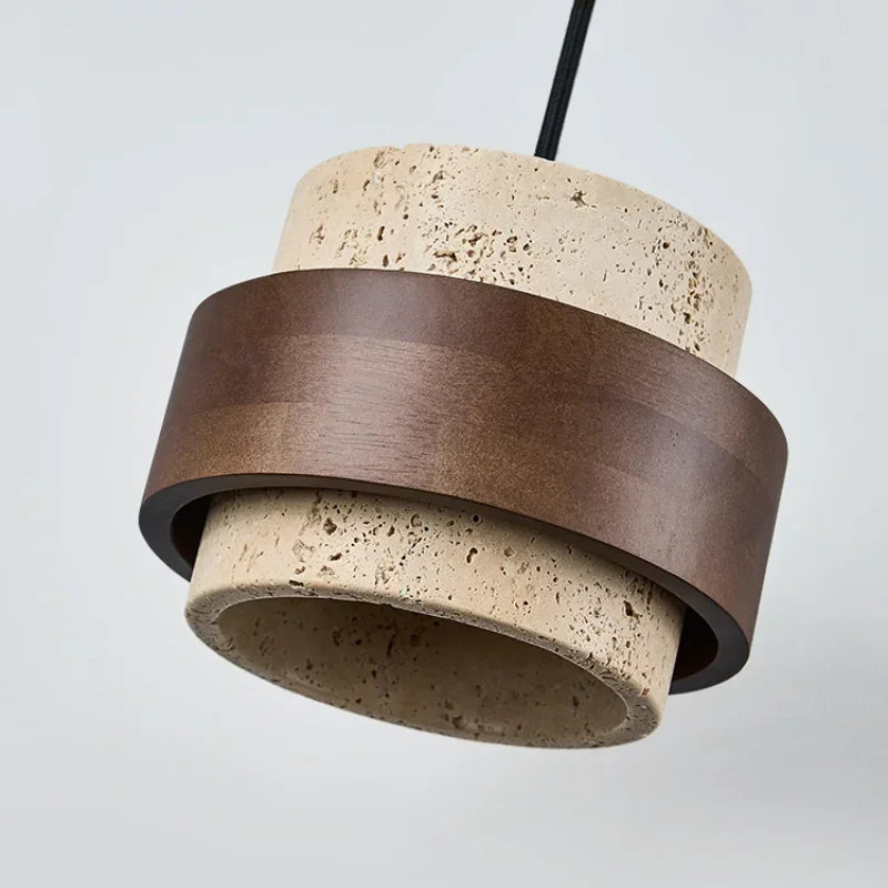 Luminária Pendente Estilo Lustre com Detalhe em Pedra e Madeira