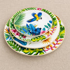 Conjunto de Pratos de Jantar Estilo Boêmio com Estampa de Papagaio Tropical e Flores