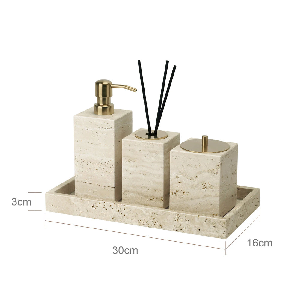 Conjunto de Acessórios de Banheiro em Travertino Luxuoso