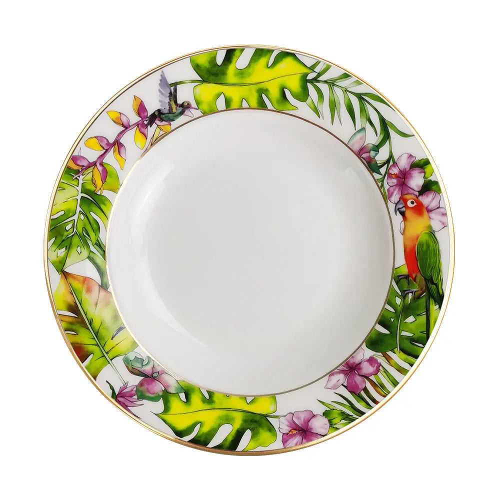 Conjunto de Pratos de Jantar Estilo Boêmio com Estampa de Papagaio Tropical e Flores