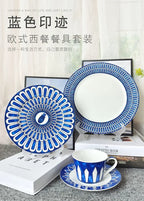 Estilo europeu simples e luxuoso selo azul prato de jantar ocidental bife decoração chá da tarde dim sum bolo talheres