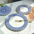 Estilo europeu simples e luxuoso selo azul prato de jantar ocidental bife decoração chá da tarde dim sum bolo talheres